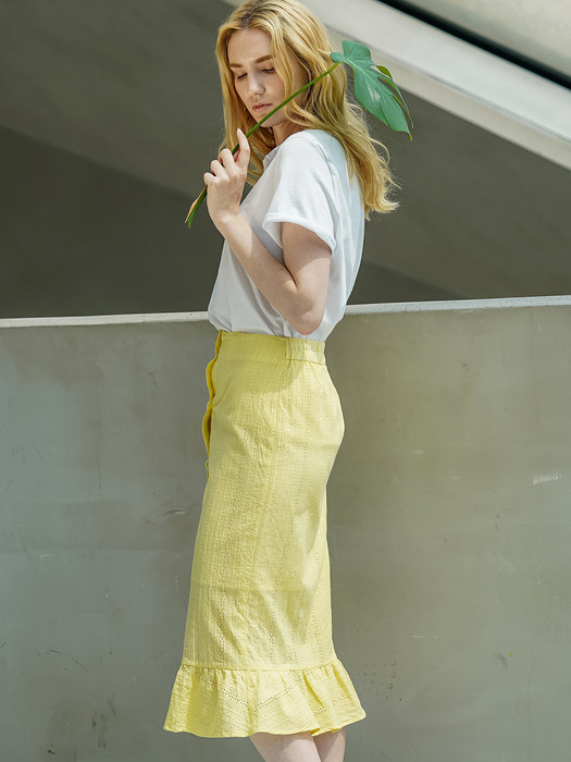 YELLOW BUTTON DOWN MIDI SKIRT