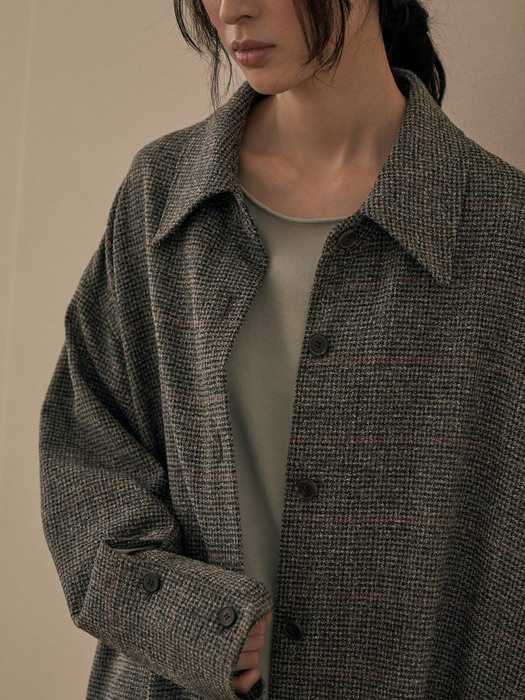 wool check half coat