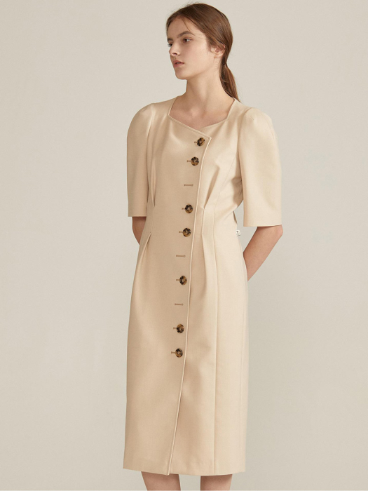 Side-buttoned Midi Dress [LIGHT BEIGE] JYDR0D910I2