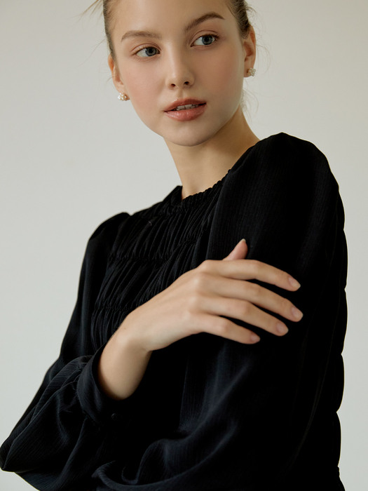 Romantic Shirring Long Dress(Black)