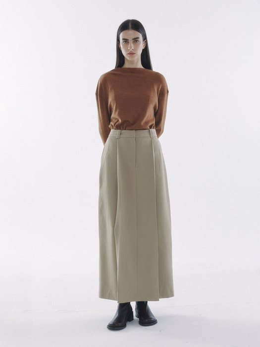 Tuck Pleats Long Skirt Beige