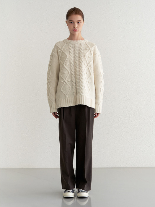  wool knotted cable knit-ivory