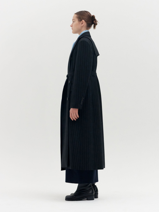 QUINZEL Pin-striped Belted Coat - Black