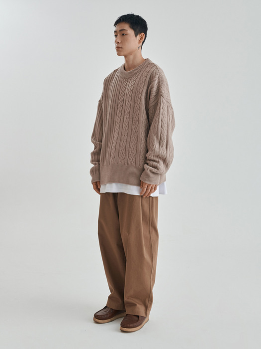 [FW20 Sounds Life]Half-Cable Knit Pullover(Beige)