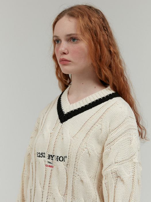 CLASSIC LOGO TWIST KNIT PULLOVER [IVORY]