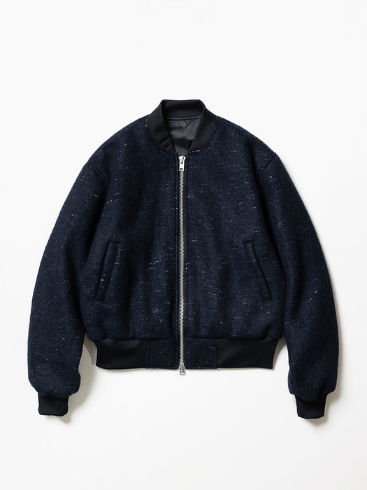 Nocle Wool Mohair 2 Way Bomber Jacket Navy
