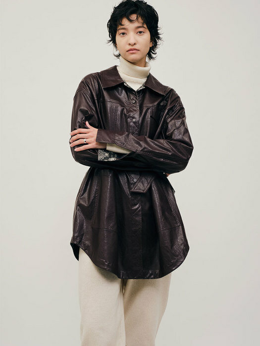 Eco leather casual jacket BURGUNDY 