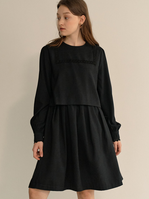 monts 1237 flared lace midi dress (black)