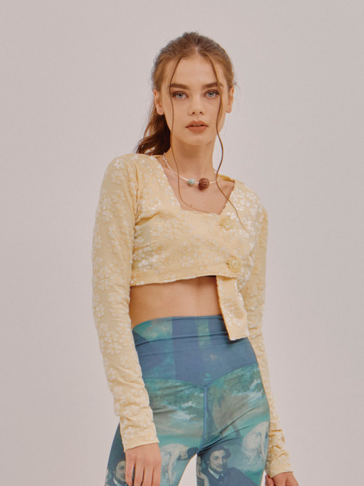 FLOWER KINT CROP CARDIGAN YELLOW