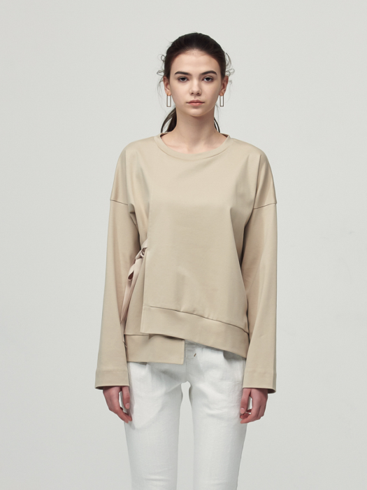 Asymmetric Ribbon Detail Top_Beige