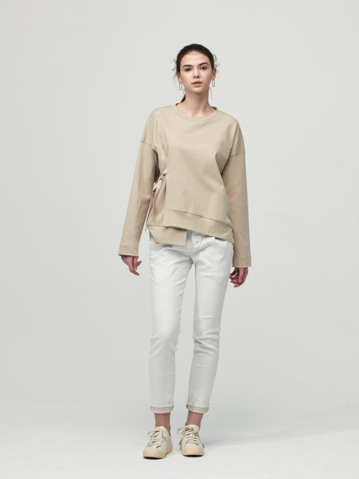 Asymmetric Ribbon Detail Top_Beige