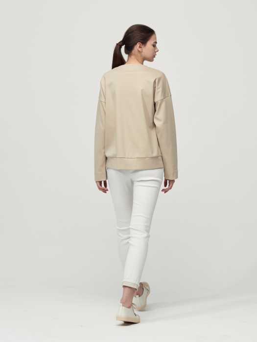 Asymmetric Ribbon Detail Top_Beige