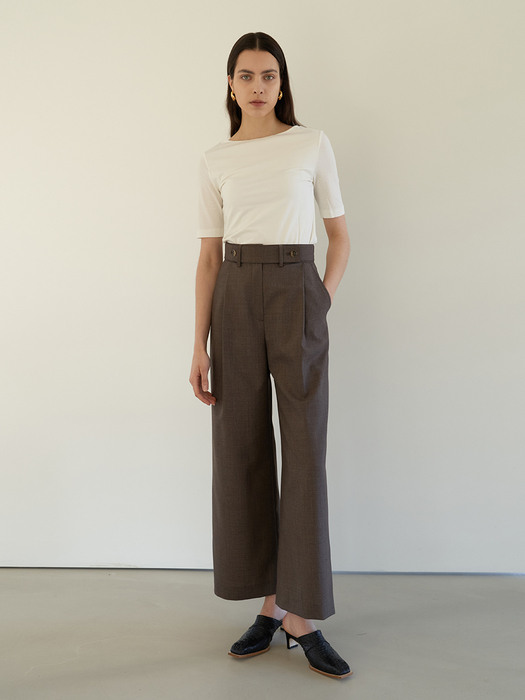 TOS LAYERED BELT WIDE TROUSER BROWN