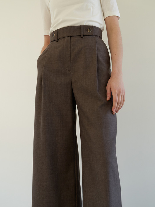 TOS LAYERED BELT WIDE TROUSER BROWN