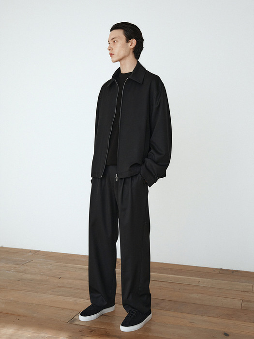 WOOL ZIPPED BLOUSON - BLACK