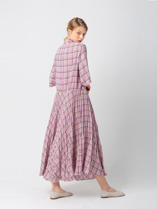 Oversize Pleats Check Dress_PINK