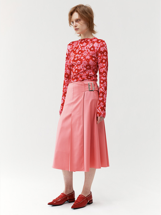 Belted Pleats Skirts (Pink)
