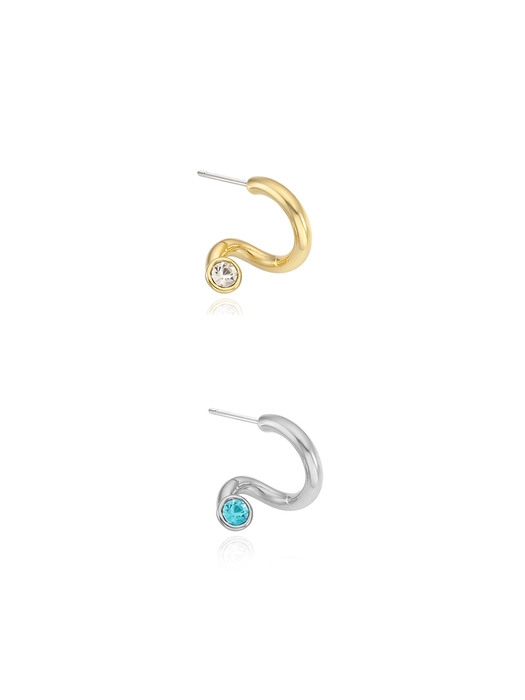 Curved Stone Single Earring_2Color