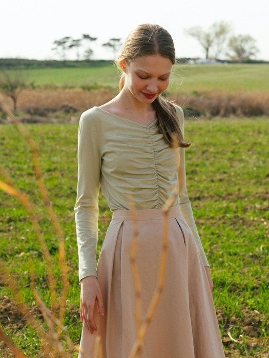 Lina box pleated midi skirt (beige)