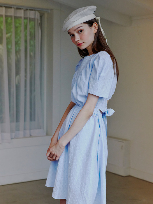 Cutout Ribbon Mini Dress, Light Blue