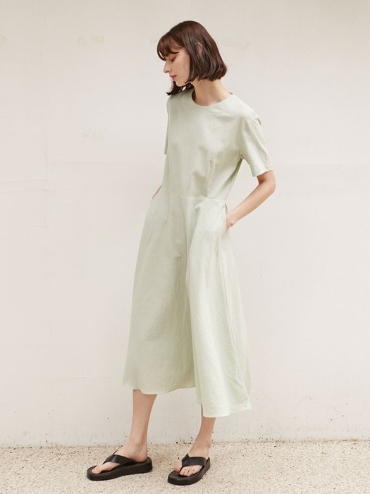Linen Flared Dress - Mint