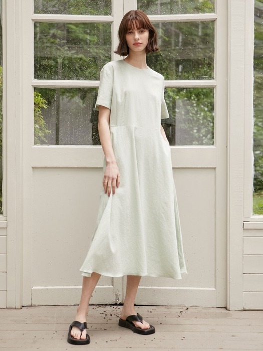 Linen Flared Dress - Mint