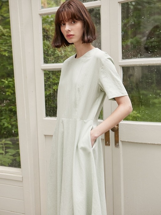 Linen Flared Dress - Mint