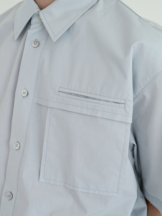 add panel pocket half shirts (pale blue)