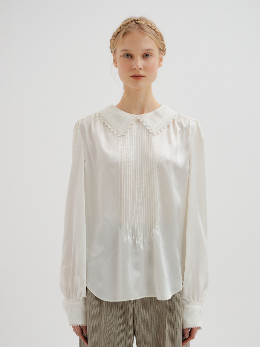 TROPHY Lace Pintucked Blouse - Ivory