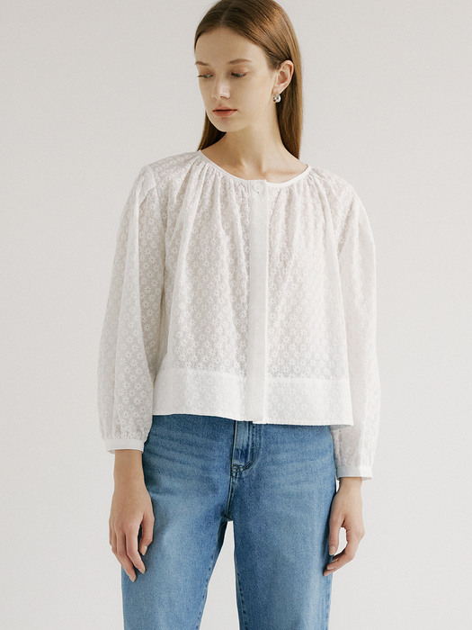 comos564 Round lace Crop Shirt (white)