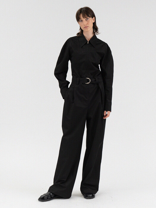 zip long sleeve jumpsuit (black)