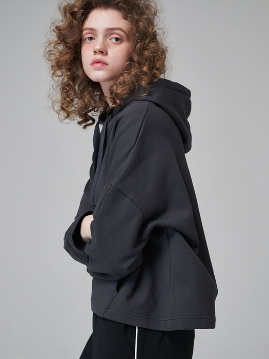 5401 후드 오버핏 크롭 스웨트셔츠 (진그레이)