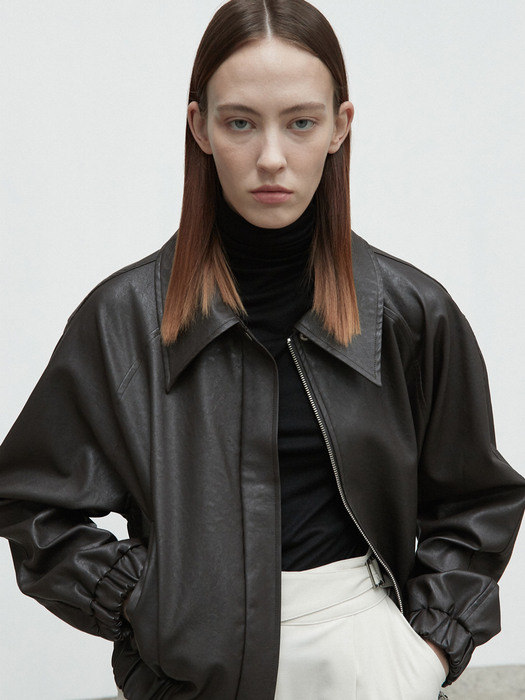 amr1295 leather short jacket (brown)