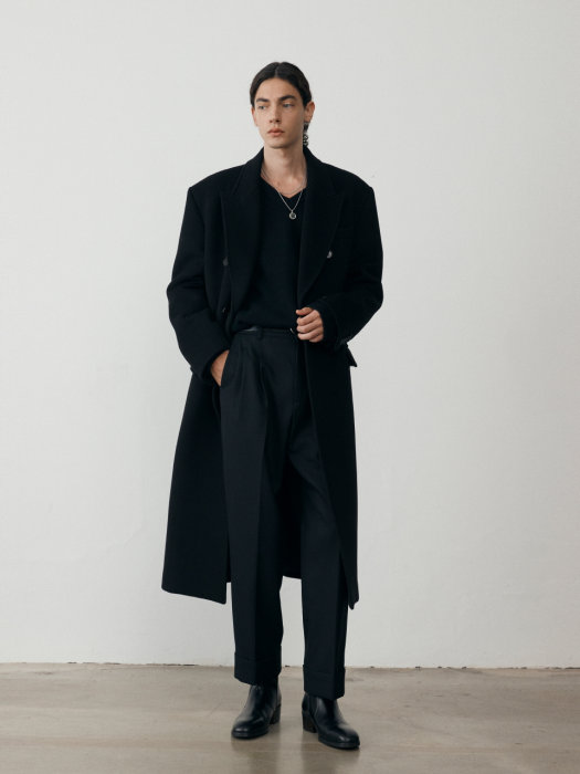 UNISEX TAILORED DOUBLE-BREASTED WOOL COAT BLACK_M_UDCO1D115BK