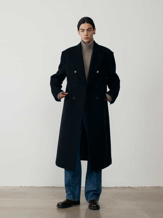 UNISEX TAILORED DOUBLE-BREASTED WOOL COAT BLACK_M_UDCO1D115BK