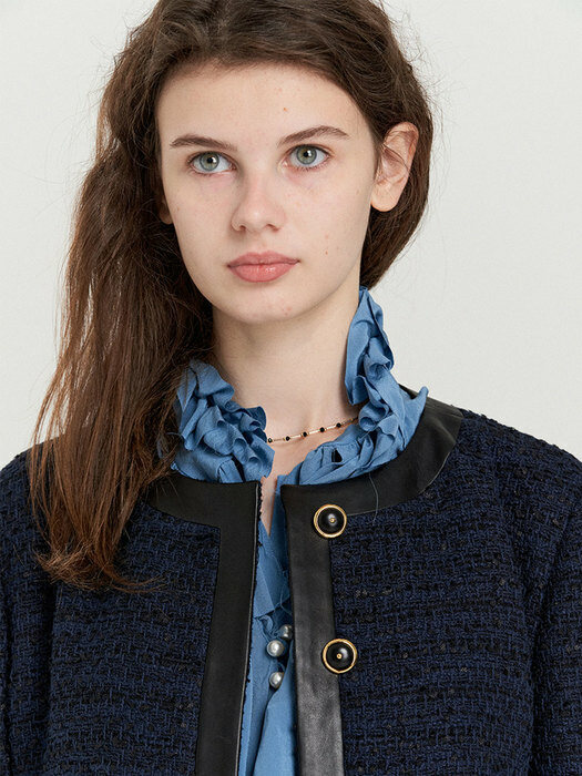 MONCHER LEATHER PATCH TWEED JACKET