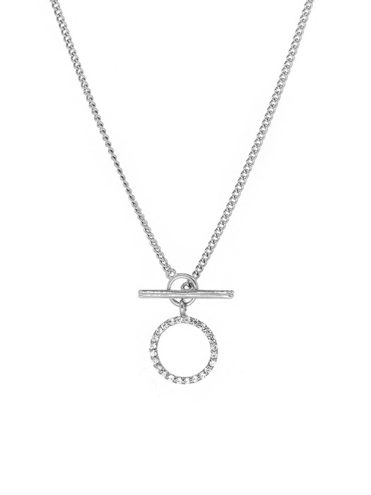 Toggle Bar Circle Cubic Necklace (Silver925)