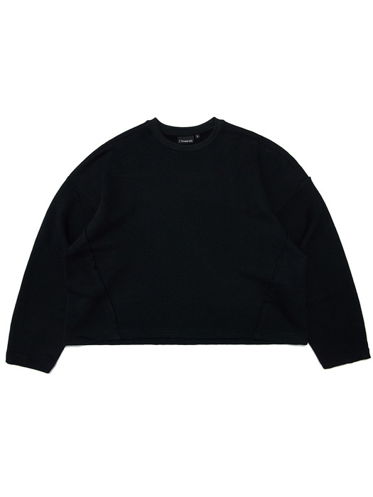 COTTON EMBROIDERY OVERSIZED SWEAT CROPPED TOP(Black)