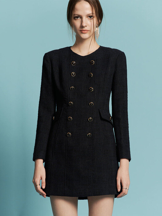 COLLINS NAVY DOUBLE BREASTED TWEED DRESS