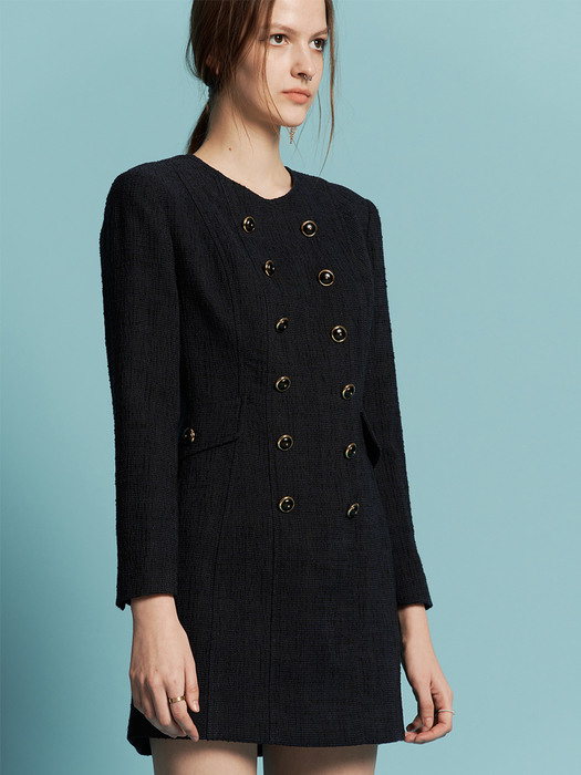 COLLINS NAVY DOUBLE BREASTED TWEED DRESS