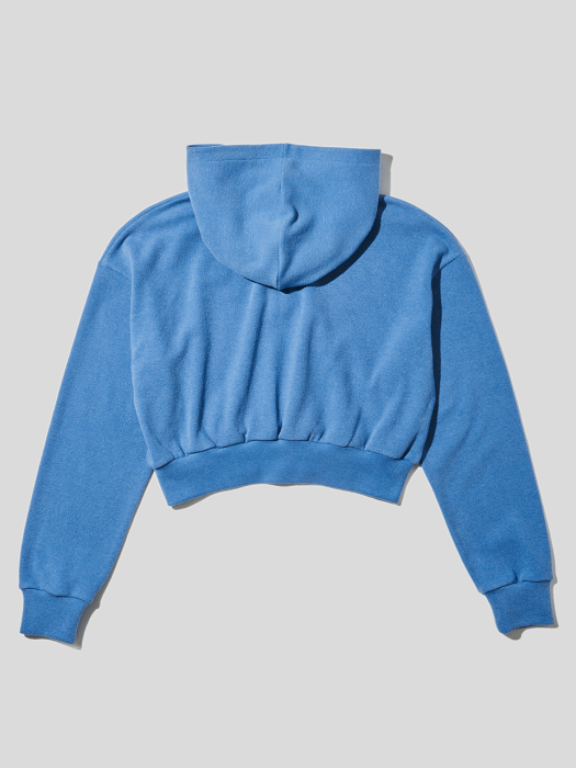 후디 하프 집업 크롭 티셔츠 블루