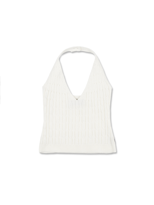 Knitted Cable Halter Top Off White