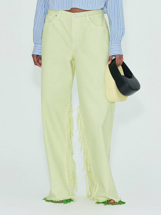 RELAXED-FIT WIDE FRAYED DETAIL JEANS (LIME)
