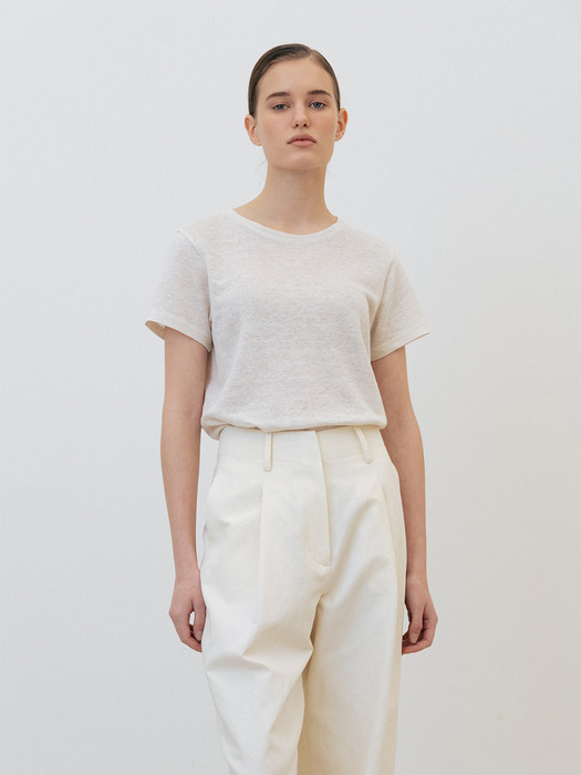 pure linen half sleeved t-shirt (ivory)