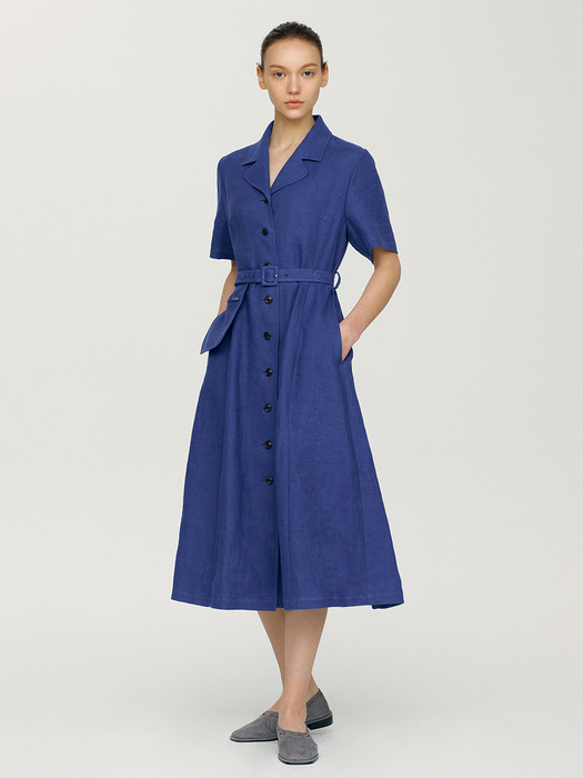[N]MAKAPUU Pocket pointed belt dress (Cobalt blue)