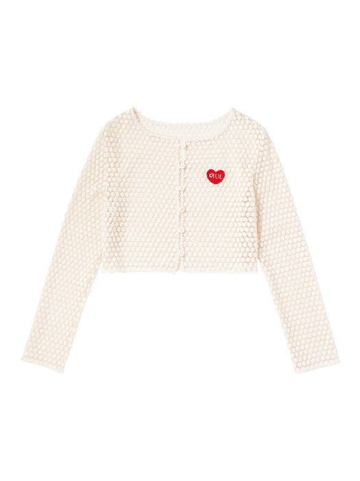 CALIE HEART PATCH LACE CARDIGAN IVORY