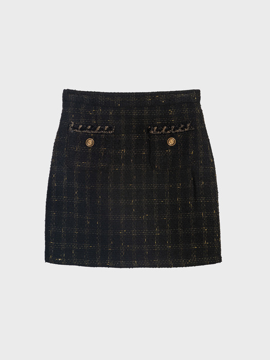 Metallic-Button Boucle Tweed Mini Skirt_UWS-FS03 