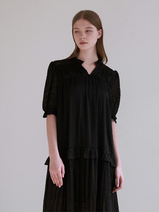 Cancan chiffon frill dress - black