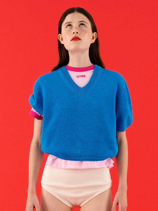 Paper V-neck Knit_Blue