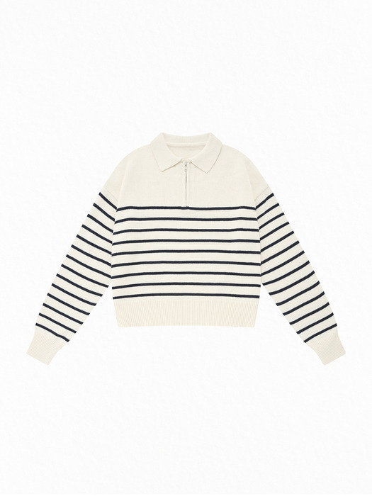 A STRIPE HALF ZIP-UP KNIT_NAVY